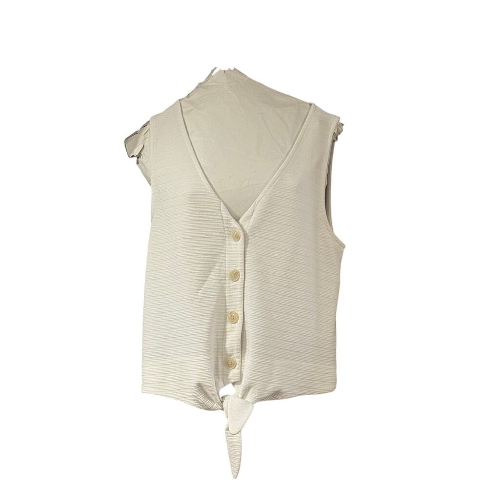 J Crew Women’s Textured Ivory V Meck Sleeveless Tie Front Tank Shirt Medium